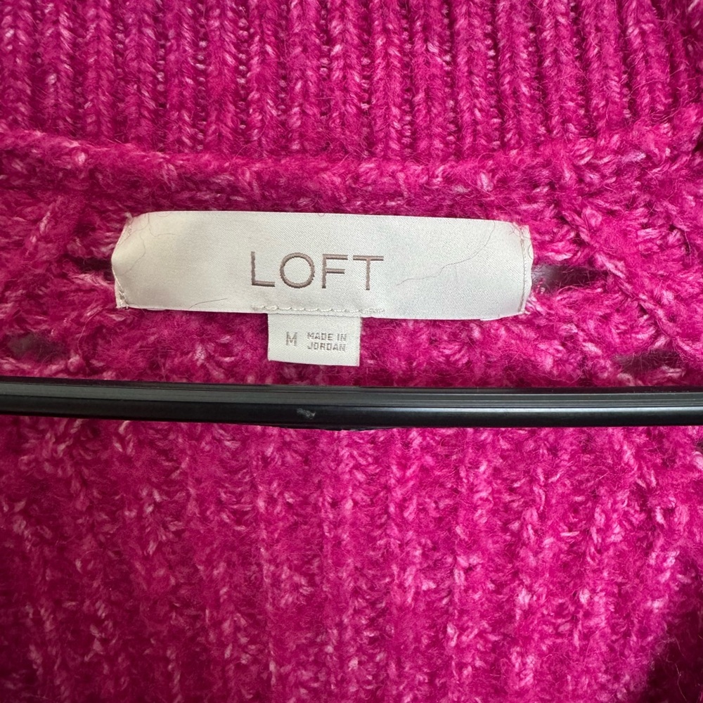 LOFT Fuchsia Button-Front Chunky Knit Cardigan - Picture 3 of 3
